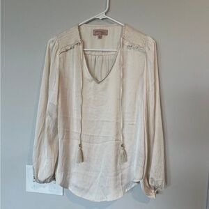 Philosophy Cream V-Neck Tassel Peasant Blouse